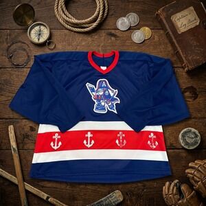 Vintage 90s Milwaukee Admirals Hockey Jersey Blue XL IHL Anchor Logo Blank